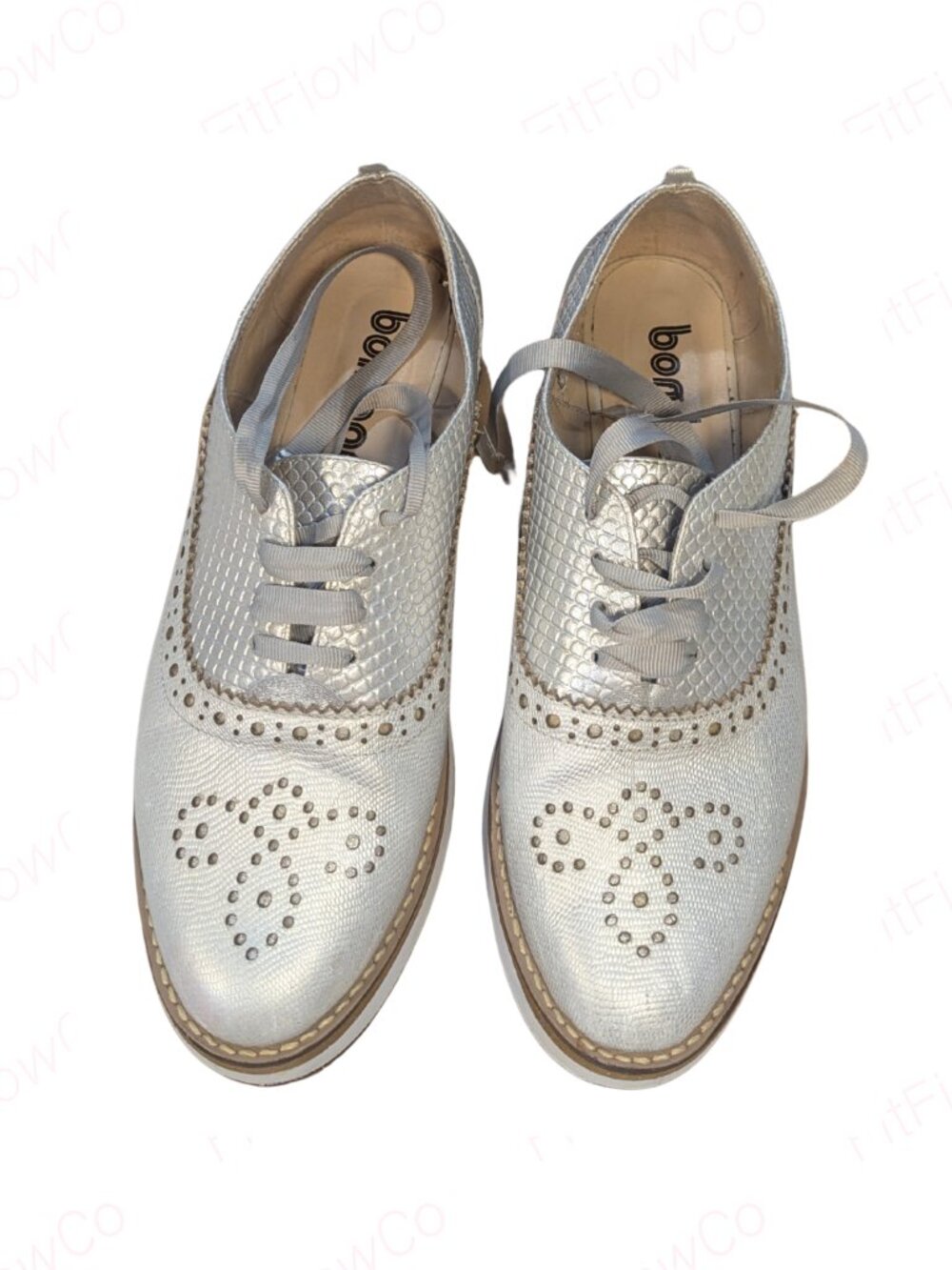 Bon Bonite Silver Leather Brogue Platform Oxfords EU 38 US 7.5-8